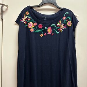 Talbots embroidered top, navy blue, size 1X Brand new with tags